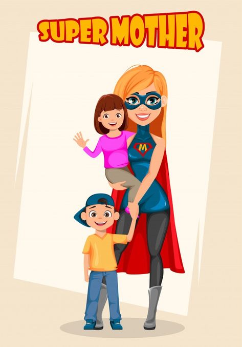 Superhero Concept, Woman Superhero, Superhero Mom, Thumbs Up Sign, Son And Daughter, Superhero Costume, Diverse People, Family Cartoon, Icon Collection