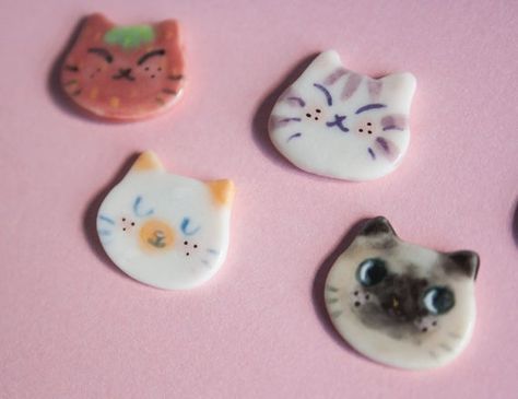 Fimo, Cat Clay, Clay Pins, Clay Pin, Miniature Cat, Cat Pins, Clay Cats, Lover Jewelry, Tanah Liat