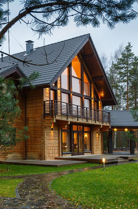 Get inspired by log home living - Honka Log Cabin Homes, Chalet Modern, Log Homes Exterior, Home Designs Exterior, Log Home Living, Cape Cod House, Modern Farmhouse Living Room, Design Exterior, Contemporary House Design