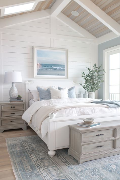 Victorian Room Decor, White Coastal Bedroom, Coastal Bedroom Decor, Costal Bedroom, Nautical Elements, Victorian Room, Condo Bedroom, Coastal Bedroom Decorating, Cabin Inspiration