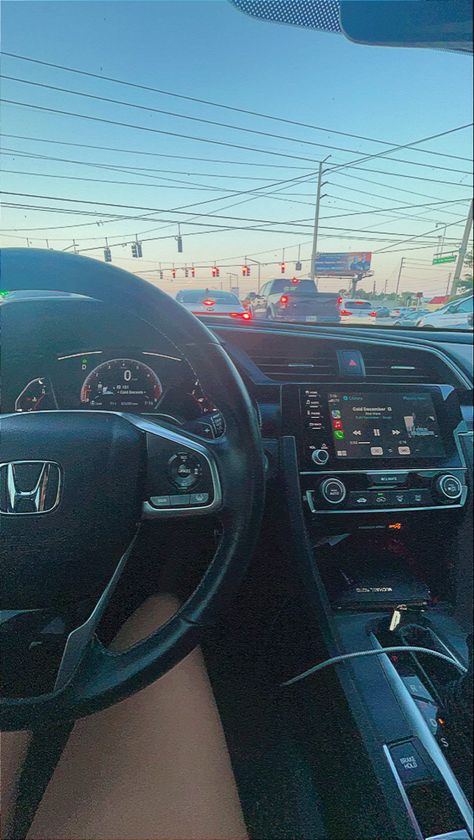 Driving Honda Civic, Snaps In Car, Driving Morning, Car Asthetic Picture, Civic Aesthetic, Honda Civic Aesthetic, 2020 Honda Civic Sport, Honda Civic 2023, White Honda Civic