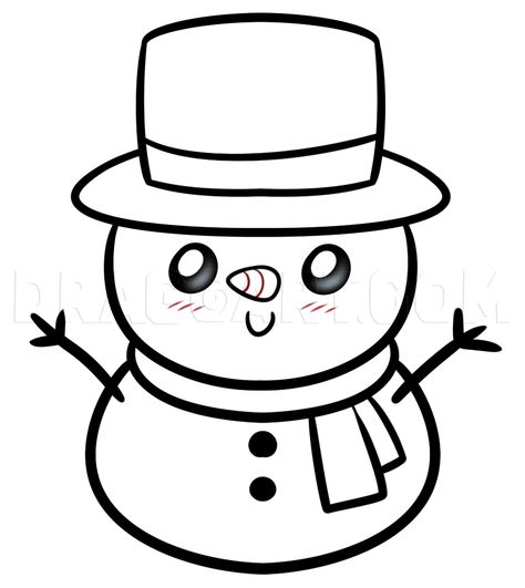 Cartoon Snowman Cute, Easy Drawing For Christmas, Small Christmas Drawings Easy, Snowman Drawing Ideas, Snow Men Drawing, Christmas Cute Drawing Easy, Easy Cute Christmas Drawings, Cute Snowman Drawing Easy, How To Draw A Snowman Step By Step