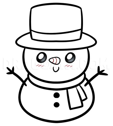 Cartoon Snowman Cute, Small Christmas Drawings Easy, Easy Drawing For Christmas, Snow Men Drawing, Snowman Drawing Ideas, Easy Cute Christmas Drawings, Christmas Cute Drawing Easy, Cute Snowman Drawing Easy, How To Draw A Snowman Step By Step