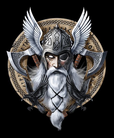 ArtStation - Viking Warrior God Odin, Psychonautica Viking Helmet Art, Odin Artwork, Viking Restaurant, Yggdrasil Tattoo, Huginn And Muninn, Nordic Mythology, Viking Skull, Viking Tattoo, Fantasy Ideas