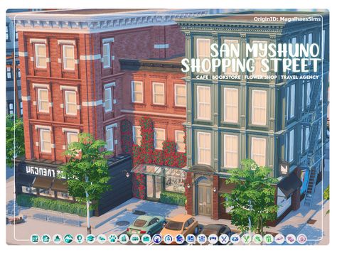 SAN MYSHUNO SHOPPING ST. - MAXIS-MATCH CC BUILD Community Lot Sims 4, San Myshuno Community Lot, Sims 4 Street Build, Downtown Sims 4 Cc, San Myshuno Builds, Sims 4 City Build, Sims 4 Cc Shopping Mall, San Myshuno Sims 4, Sims 4 San Myshuno Community Lots