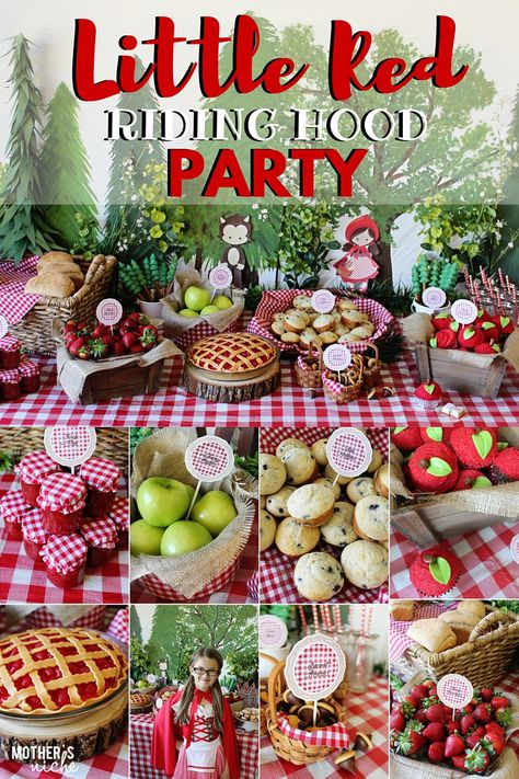 Here you will find a party tutorial with all the details to create this Little Red Riding Hood party for your little one! Including FREE printables! Party Planning Food, Red Riding Hood Party, Burgundy Party, Cocktail Party Decor, Red Ridding Hood, Fairytale Party, Fun Birthday Party, Woodland Party, Colorful Party