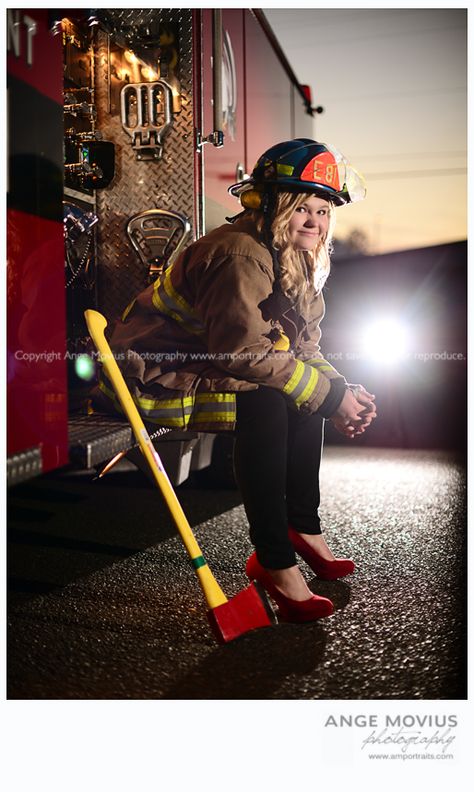 Senior session high school senior girl portrait fire truck www.amportraits.com Firefighter Wedding, Firefighter Photography, Firefighter Calendar, Girl Firefighter, Firefighter Family, Firefighter Pictures, Firefighter Emt, Firefighter Love, Female Firefighter