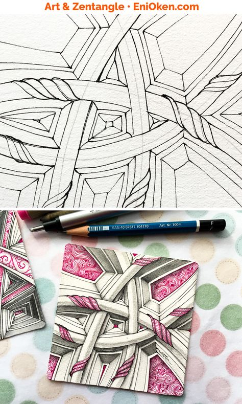 Eni Oken, Optical Illusion Drawing, Zen Doodle Patterns, Zentangle Tutorial, Art Therapy Projects, Zen Doodle Art, Zentangle Artwork, Tangle Pattern, Tangle Doodle