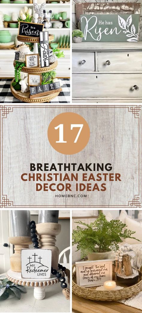 Looking for some inspiration on Christian Easter decor ideas? These ideas can spruce up your springtime decorations while also deepening your faith. With 17 creative ideas ranging from kid-friendly cross crafts to exquisite empty tombs, you can infuse your home with a faith-filled ambiance this Easter season. The best part is that many of these ideas can be incorporated into the decor you already have. Resurrection Sunday Table Decor, Spring Christian Crafts, Easter Centerpieces Diy Christian, He Is Risen Table Centerpiece, Cross Table Decorations, Diy Christian Decor Ideas, Easter Crafts Kids Christian, Lds Easter Decor, Homemade Easter Decor