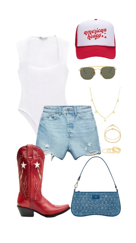 4th of july outfit #outfitinspo #outfit #outfits #outfitinspiration #fashion #fashioninspo #fashionaesthetic #ootd #4thofjuly #4thofjulyoutfit #4thofjulyfit Usa Country Concert Outfits, Morgan Wallen Concert Outfit Ideas Summer, Summer Country Festival Outfit, Stage Coach Outfits Country, Stagecoach Festival Outfits, July 4 Outfit, County Fair Outfit, Stagecoach 2024, Cma Fest Outfit