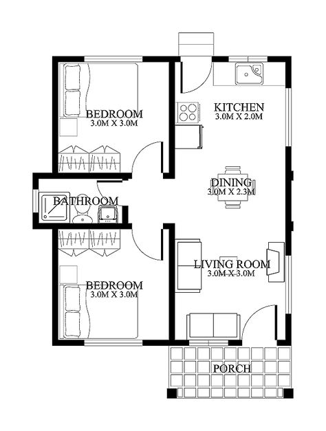 Small Home Designs Floor Plans | Small House Design : SHD-2012001 | Pinoy ePlans - Modern house designs ... Pelan Rumah, Small Floor Plans, Two Bedroom House, 2 Bedroom House Plans, Small House Floor Plans, Simple House Plans, Home Design Floor Plans, Simple House Design, Tiny House Floor Plans