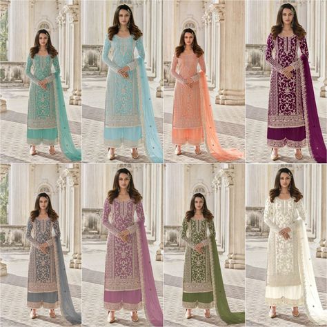 Women Pure Georgette Gown With Dupatta Resham Embroidery Dabka Zari And Sequence Work For Women Girls Wedding Party Wear Gifts by skyviewfashion on Etsy Kameez Pattern, Indian Party Wear Dresses, Wedding Salwar Kameez, Butterfly Net, Gown With Dupatta, Party Wear Dress, Indian Party, Dress Salwar Kameez, Indian Party Wear