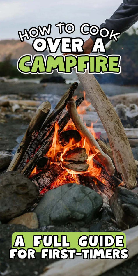 Cooking over a campfire Simple Campfire Meals, Cast Iron Cooking Over Fire, Easy Camp Fire Meals, Easy Campfire Food, Campfire Banana Boats, Campfire Bananas, Campfire Cooking Recipes, Campfire Meals, Over The Fire Cooking