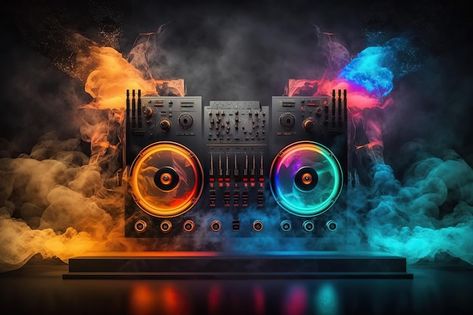 Photo abstract modern dj mixer on the ta... | Premium Photo #Freepik #photo #dj-mixer #dj-set #dj-music #sound-mixer Dj Wallpaper Hd Laptop, Dj Thumbnail Background, Dj Background Design, Dj Table Design, Dj Wallpaper, Dj Background, Dwarikadhish Hd Wallpaper, Musical Wallpaper, Sound Mixer