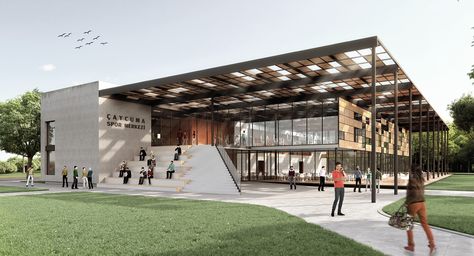 Caycuma Sports Center, Berke Hatipoglu - CGarchitect - Architectural Visualization - Exposure, Inspiration & Jobs Gymnasium Architecture, Cultural Architecture, Sports Center, Desain Lanskap, Sports Complex, Commercial Architecture, Building Facade, Facade Architecture, Facade Design