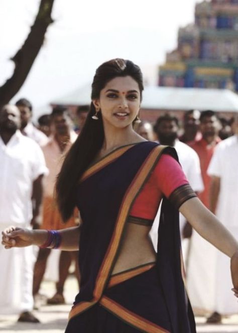 A Half Saree worn in Tamil Nadu - worn by actress Deepika Padukone in the movie Chennai Express Haute Couture, Couture, Deepika Padukone Saree, Chennai Express, Express Outfits, Deepika Padukone Style, Indian Fashion Trends, Freida Pinto, Desi Clothes