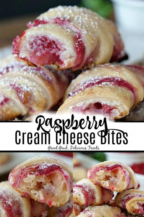 Raspberry Cream Cheese Bites are filled with a cheesecake like filling and a delicious homemade raspberry sauce. #raspberrydanish #creamcheeserecipes #raspberrypastry #raspberryrecipes #greatgrubdelicioustreats #cakecookies Fruit Filled Desserts, Desserts With Raspberry Filling, Hard Desserts To Make, Raspberry Cream Cheese Filling, Cream Cheese Bites, Raspberry Cream Cheese, Raspberry Desserts, Raspberry Cream, Raspberry Recipes