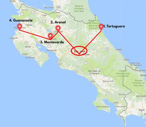 2 weeks in Costa Rica itinerary map Puntarenas, Cahuita, Buenos Aires, Costa Rica, Packing For Two Weeks, Beach Itinerary, Costa Rica Map, Costa Rica Itinerary, Costa Rica Honeymoon