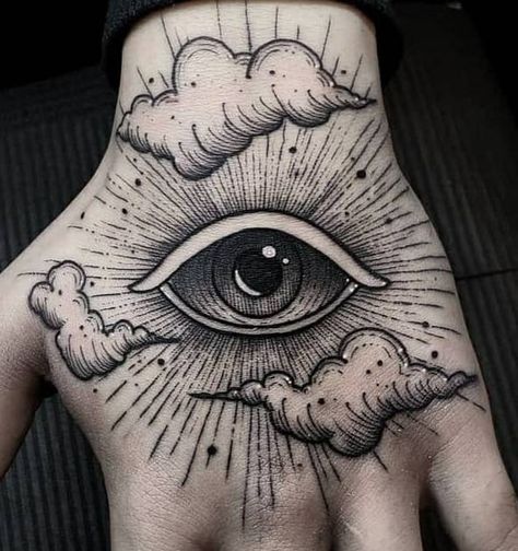 Third Eye Hand, Eye Hand Tattoo, 3rd Eye Tattoo, Hand Eye Tattoo, Tattoo Ladies, Hand Tattoos For Men, Tato Minimal, Third Eye Tattoos, All Seeing Eye Tattoo