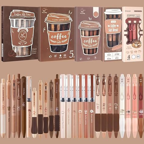 Amazon.com: Chivertion Cute Coffee Pens 24 Pcs Gel Ink Pens Retractable Pens and 1 Pcs Highlighter 0.5mm Fine Point Black Ink Kawaii Smooth Writing Pens for School Office Supplies Coffee Lovers Gifts : Office Products Kawaii Highlighters, Aesthetic Pens, Pens For School, Cute Stationary School Supplies, Kawaii School, Journaling Supplies, Kawaii School Supplies, Stationary Supplies, Kawaii Pens