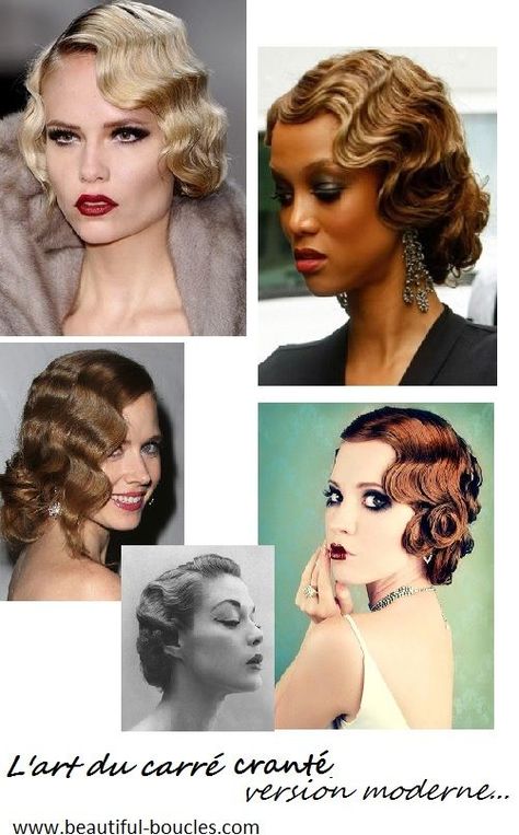 Tutoriel et inspirations carré boucles crantées, coiffure rétro, vintage, années 20-30, version moderne.  #Hairstyle 20s Hairstyles, Hairstyles 1920s, Style Année 20, Flapper Hair, Retro Updo, Finger Wave Hair, Vintage Hairstyles Tutorial, 1920s Hair, Finger Waves