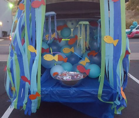 Trunk Or Treat Underwater, Nautical Trunk Or Treat, Trunk Or Treat Water Theme, Water Themed Trunk Or Treat, Octonauts Trunk Or Treat, Trunk Or Treat Pool Theme, Trunk Or Treat Aquarium, Cinderella Themed Trunk Or Treat, Rainbow Fish Trunk Or Treat