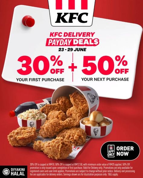 Kfc Poster Design, Poster Promotion Design Ideas, Promotional Graphic Design, Payday Design, Payday Sale Design, Food Advertisement Poster, 50% Off, Promotion Ads Design, Kfc Poster