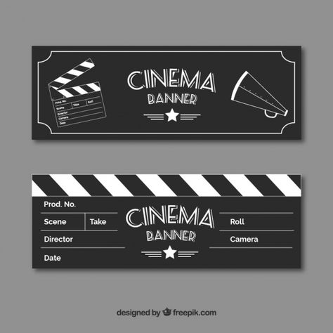 Film banners with sketches of elements in vintage style Free Vector Diy Eid Cards, Ticket Cinema, Cinema Gift, Kino Box, Aesthetic Movie, Roll Banner, Movie Night Birthday Party, Cinema Ticket, Backyard Movie Nights