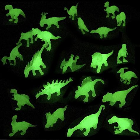 PRICES MAY VARY. 24 assorted glow in the dark dinos. A great mix of popular species the kids will love! Expose items to direct daylight to activate glow. Glows for around 20 minutes after the lights go out. Sizes range from 2 to 3 inches each, a perfect fit in your cabinet, desk, or table. Use a strong bright light source to charge the dinosaurs for the best glow effects. Quickly recharges with light. Packaged in OPP Bag. It comes in a pack of 24 toy figures - best bag fillers, class participati Plastic Dinosaur, Dinosaur Figures, Zoo Toys, Dinosaur Light, Plastic Dinosaurs, Dino Toys, Dinosaur Party Decorations, Mini Toys, Dinosaur Party Favors