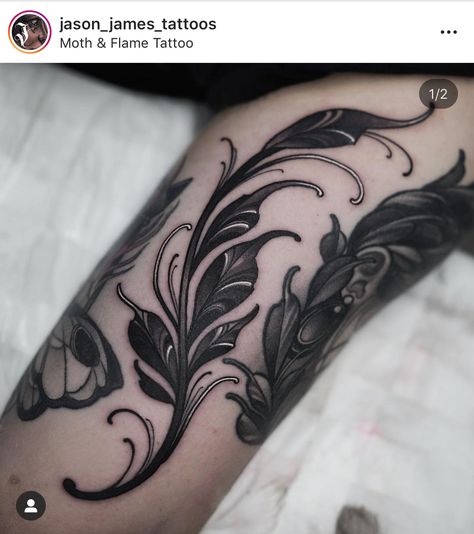 Filler Tattoo Ideas Gap Flowers, Gap Filler Tattoo Design, Floral Filler Tattoo Ideas, Neo Traditional Tattoo Black And Grey, Gap Filler Tattoo Ideas, Traditional Tattoo Black And Grey, Dark Plant, Filler Tattoo Designs, Filler Tattoo Ideas