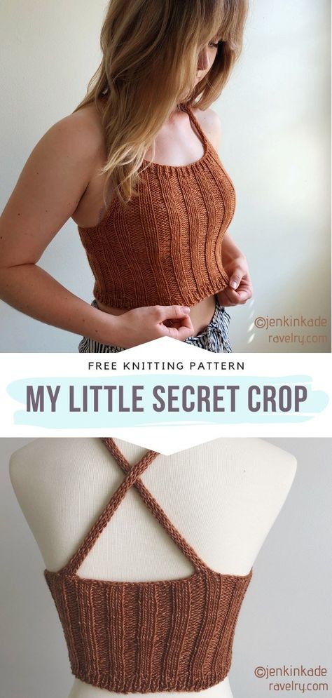 Crochet Loose Tank Top Pattern, Knitted Tank Top Pattern Free Simple, Crop Tops Knitting Patterns, Easy Knit Crop Top Pattern, Knitting A Crop Top, One Yarn Ball Projects, Cropped Knitted Sweater Pattern, Knitting Halter Top, Cardigan Knit Pattern Free