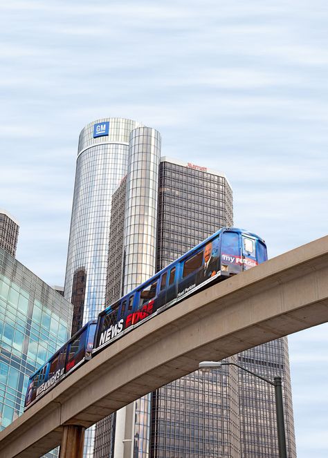 The People Mover in Detroit Detroit Landmarks, Detroit Photography, Detroit Downtown, Detroit Cars, Comerica Park, Detroit Skyline, Detroit History, Monster Under The Bed, Detroit City