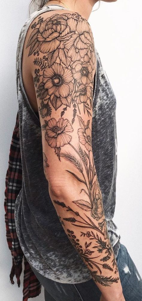 38+ Best Sleeve Tattoo Designs for Women and Men - Womensays.com Women Blog Women’s Arm Sleeves, Tattoos Floral Sleeve, Women’s Sleeves, Wrap Around Sleeve Tattoos For Women, Womens Nature Sleeve Tattoo, Flower Sleeve Tattoo Women, Tattoo Sleeve With Words, Women’s Arm Sleeve Tattoos, Woman Tattoo Sleeve Ideas