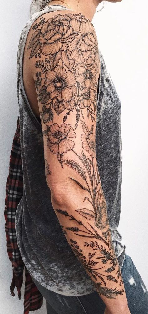 38+ Best Sleeve Tattoo Designs for Women and Men - Womensays.com Women Blog Women’s Arm Sleeves, Tattoos Floral Sleeve, Women’s Sleeves, Wrap Around Sleeve Tattoos For Women, Womens Nature Sleeve Tattoo, Flower Sleeve Tattoo Women, Tattoo Sleeve With Words, Women’s Arm Sleeve Tattoos, Floral Tattoo Sleeve Men