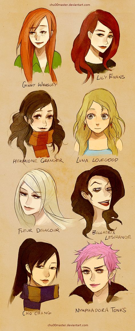 Harry Potter Girls by chu00master.deviantart.com take characters from books and draw them how you would imagine them... good drawing prompt... Scorpius And Rose, Citate Harry Potter, Nymphadora Tonks, Glume Harry Potter, Art Harry Potter, Whatsapp Logo, Tapeta Harry Potter, Harry Potter Girl, Lily Potter