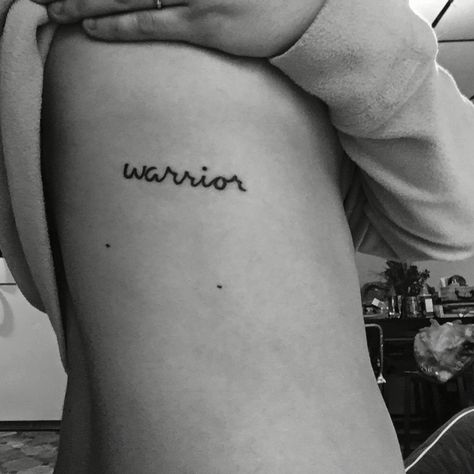 my warrior tattoo absolutely in love with it and couldn't ask for better font! Tatting, Tattoo Quotes, Tattoo Ideas, Writing Tattoo, Writing Tattoos, Warrior Tattoo, Rib Tattoo, Cool Fonts, In Love