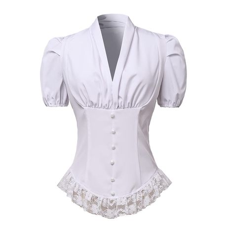 PRICES MAY VARY. Back lacing-up closure Women victorian V-neck pleated shirt short sleeve blouse Feathers: renaissance blouse with short puff sleeves, V neck, button placket, lace up in the back, ruffled sleeve cuffs Good for Renaissance festival, victorian theme party, steampunk mechanic cosplay party, performance, office, casual, daily wear Women victorian corset tops blouse, gothic steampunk corset tops shirt, renaissance top blouse, vintage black blouse, v neck tops shirt Baggy Crop Top, Womens Corset Tops, Steampunk Blouse, Lace Up Blouse, Sequin Halter Top, Silk Bralette, Victorian Corset, Turtle Neck Crop Top, Corset Tops