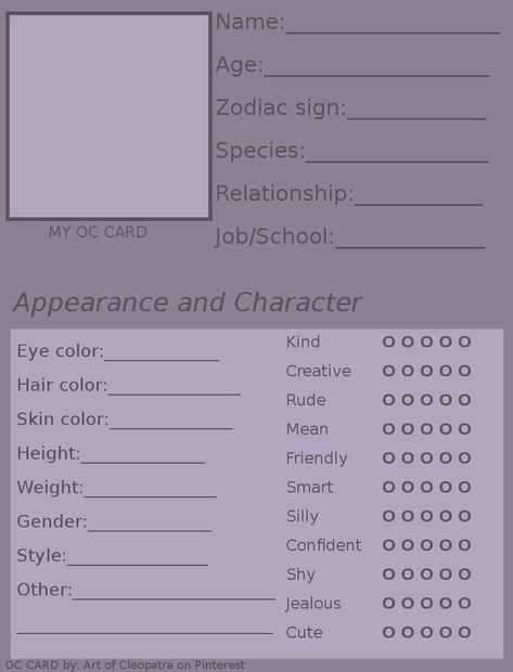Characters Information Template, My Oc Card Template, How To Make An Original Character, Profile Information Template, Oc Information Sheet Template, Oc Inspo Aesthetic, Get To Know Me Sheet Aesthetic, About Character Sheet, Oc Information Template