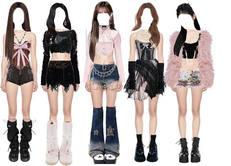 5 Member Kpop Group Outfits, Kpop Girls Outfits, Kpop Group Outfits, 5 Member Girl Group Outfits, Stage Outfits Kpop, Girl Group Outfits, Kpop Stage Outfits, Dance Style Outfits, Kpop Fits