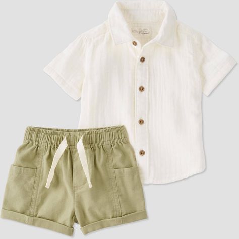 How versatile is this 2-piece set? Everyday style meets heirloom quality with 2-pieces designed to wear together or apart for all his spring outings. Crafted in the purest organic fabrics and sustainable materials, Little Planet is a return to simplicity. Thoughtful essentials and timeless pieces to gift or to hold on to. Linen Shorts Set, Shirt And Shorts Set, Shirt And Shorts, Carters Baby Boys, Activewear Sets, Carters Baby, Toddler Boy Outfits, Organic Fabrics, Kids Outfits Girls