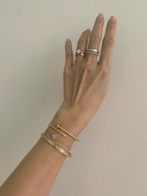 Cartier Love Bracelet Small Diamond, Cartier Juc Bracelet Stack, Love Bracelets Cartier, Cartier Love Small Bracelet, Juste Un Clou Bracelet Stack, Cartier Small Love Bracelet Stack, Elegant Bracelet Stack, Elegant Ring Stack, Cartier Pave Love Bracelet