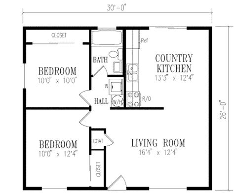 Plan #1-114 - Houseplans.com 720 Sq Ft House Floor Plans 2 Bedroom, 40x24 House Plans, 2 Bd 1 Bath Floor Plan, 800sft House Plans, Small 2bedroom 2 Bathroom House Plans, 780 Sq Ft House Plans, 1280 Sq Ft House Plans, 620 Sq Ft House Plans, 2 Bedrooms 1 Bathroom Floor Plan