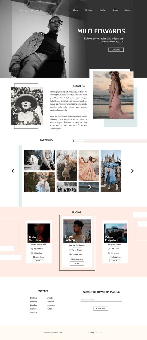 Digital Photography Portfolio, Portfolio For Photographers, Photographer Portfolio Layout, Photography Portfolio Ideas Inspiration, Landing Page Portfolio Design, Photography Landing Page, Fashion Portfolio Website, Photo Website Design, Portfolio Landing Page Design