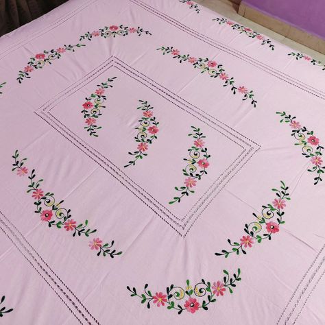 Hand embroidery bedsheet With hand cutwork Hand cutwork is a technique in which threads are drawn out of the fabric and the hole that is made is filled with thread that comes out like a net cotton fabric bedsheet Queen size double bedsheet with two pillow cover Pink color 1750/- free shipping all over india No cash on delivery 7710863253 #reels #handembroiderybedsheet #handembroidery #handembroidered #handmadecrafts #handloom #gift #giftideas Hand Embroidery Bedsheet, Embroidery Bedsheet, Crochet Flowers Free Pattern, Hand Painted Fabric, Hand Embroidery Design, Cut Work, Cash On Delivery, Fabric Painting, Queen Size