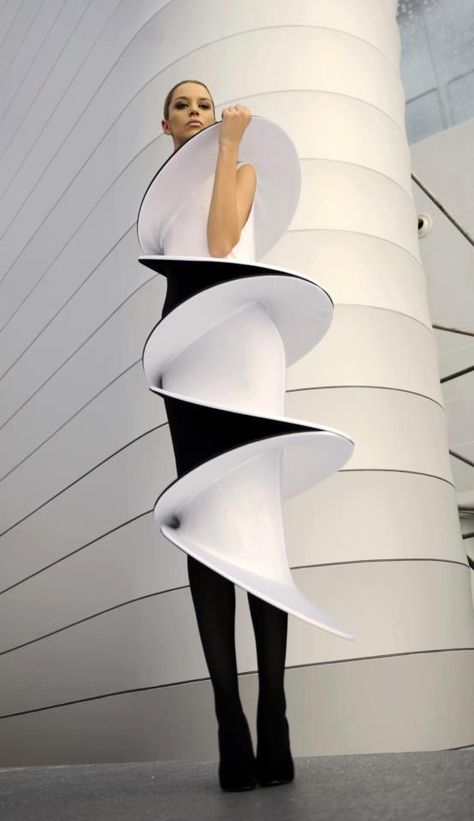 ☼ Cosmic Couture ☽ Celestial Costumes ☼  spiral orbit Futuristic Dress Design, Dynamic Clothes, Cosmic Dress, Avant Garde Interior, Fashion Design Inspiration Board, Wearable Architecture, Structured Fashion, Architectural Fashion, Origami Fashion