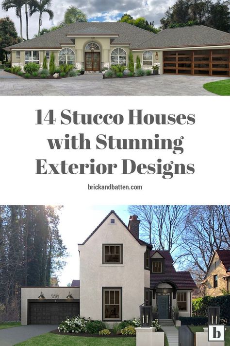 It’s no coincidence that stucco houses have been around for centuries. The material is incredibly durable and can withstand most weather conditions. On top of that, this aesthetically pleasing siding option can beautifully transform the exterior of your home and increase your curb appeal. With all that in mind, we’ve rounded up 14 of our favorite stucco houses with stunning exteriors to inspire you in this post. #exteriordesign #stucco #stuccohouses Best Stucco House Colors, Stucco Home Makeover, Farmhouse With Stucco Exterior, White Stucco Exterior House, Stucco Curb Appeal, Beautiful Stucco Homes Exterior, Homes With Stucco And Siding, All Stucco Exterior, Stucco With Siding Exterior