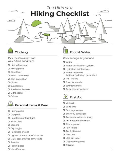 Use our printable hiking checklist to ensure you have everything you need to enjoy and stay safe on your hike. Nature, Hiking Checklist, Water Pick, Hiking Poles, Water Purification System, Hydrating Drinks, Hiking Pack, Bear Spray, St Jacques