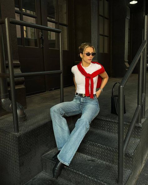 8 Trends That Are (and Aren't) Worth the Hype | Who What Wear Red White Outfit, Belt Styling, Cass Dimicco, Red Sweater Outfit, Minimal Outfits, Mode Pop, Minimal Outfit, The Hype, Red Outfit