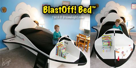 Love this bed! Spaceship Bed, Space Theme Room, Rocket Bed, Ship Bed, Big Boy Bed, Outer Space Bedroom, Diy Toddler Bed, Space Kids Room, Boy Bed