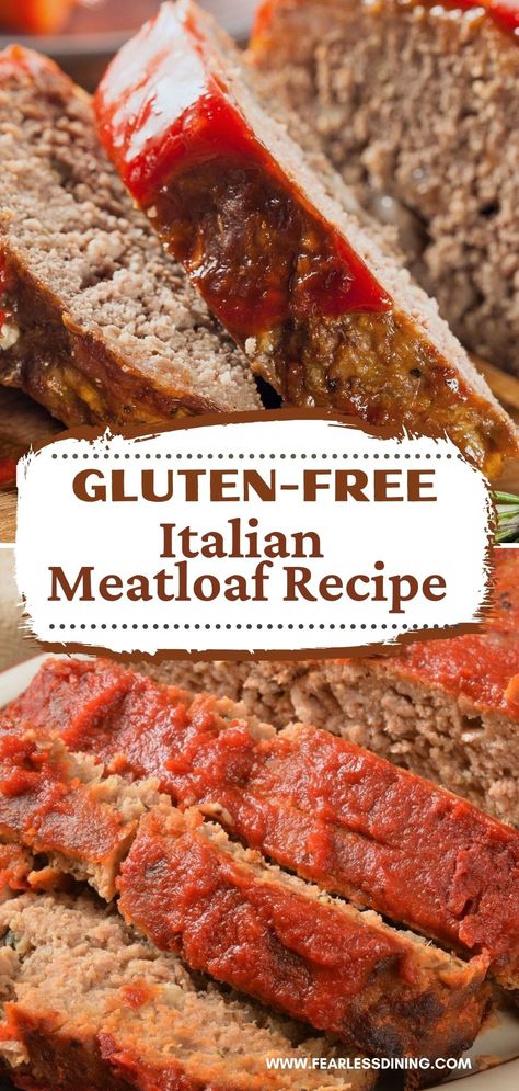 This Gluten Free Meatloaf is full of delicious Italian flavors. If you are looking for the perfect dinner recipe, this is a family-friendly recipe even picky eaters love. It is full of protein and nutrition for a healthy dinner. Recipe at www.fearlessdining.com Meatloaf Gluten Free Easy, Best Gluten Free Meatloaf, Low Fodmap Meatloaf Recipes, Ground Beef Recipes For Dinner Keto Gluten Free, Gluten Free Dinners With Ground Beef, Gluten Free Meatloaf With Oatmeal, Gluten Free Main Dish Recipes, Gf Meatloaf Recipes, Gluten And Dairy Free Meatloaf